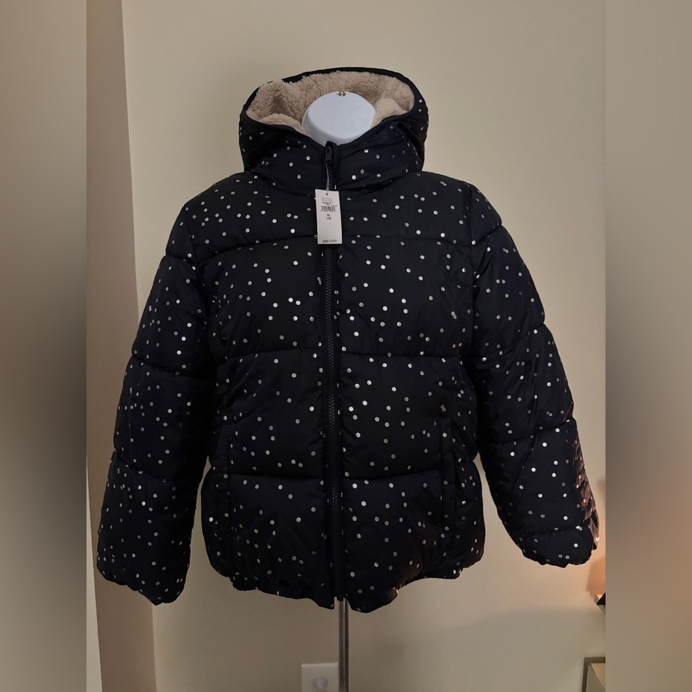 GAP Black Puffer Jacket with Silver Dots